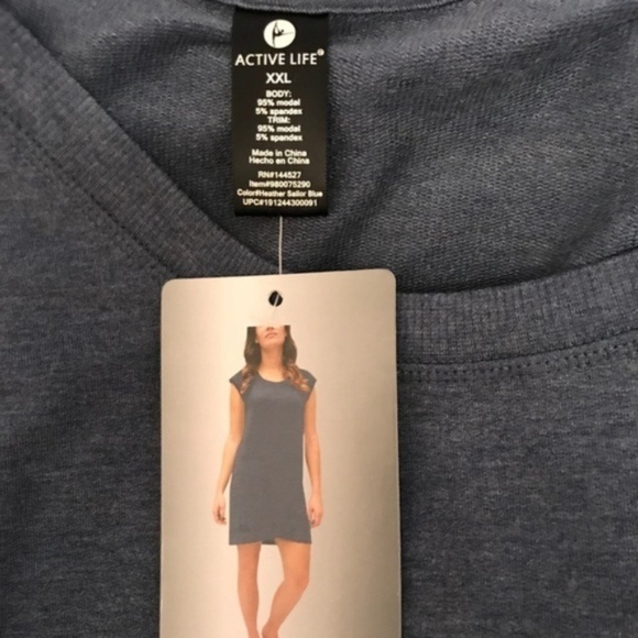 Active Life XXL Blue Heather Scoop Neck Detail Hem Sleeveless Above Knee Dress - Picture 5 of 6